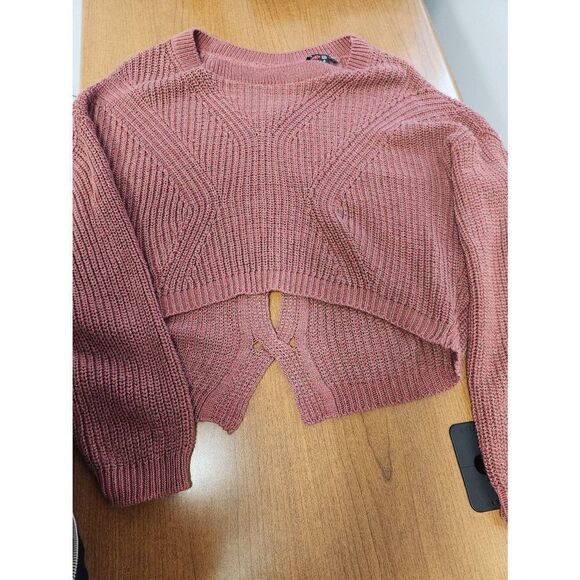 Express SMALL red/pink knit Sweater. Hi-low, Long Sleeve and Cut Out back - Picture 4 of 7